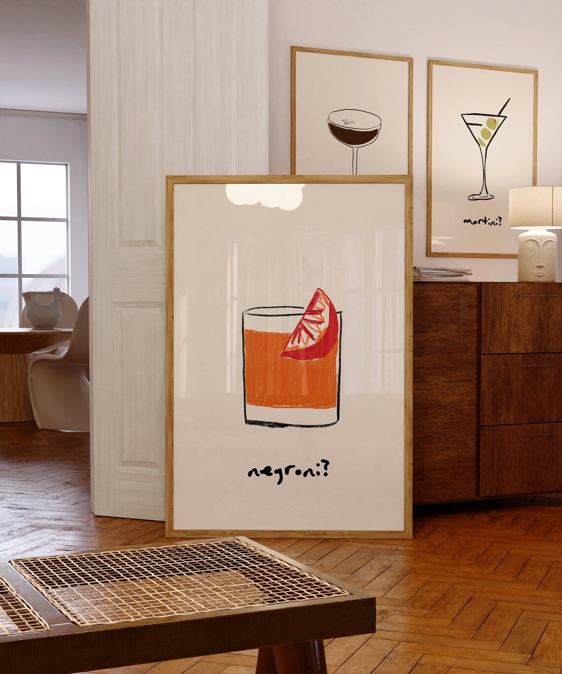 Negroni Cocktail Print, Bar Cart Kitchen Decor
