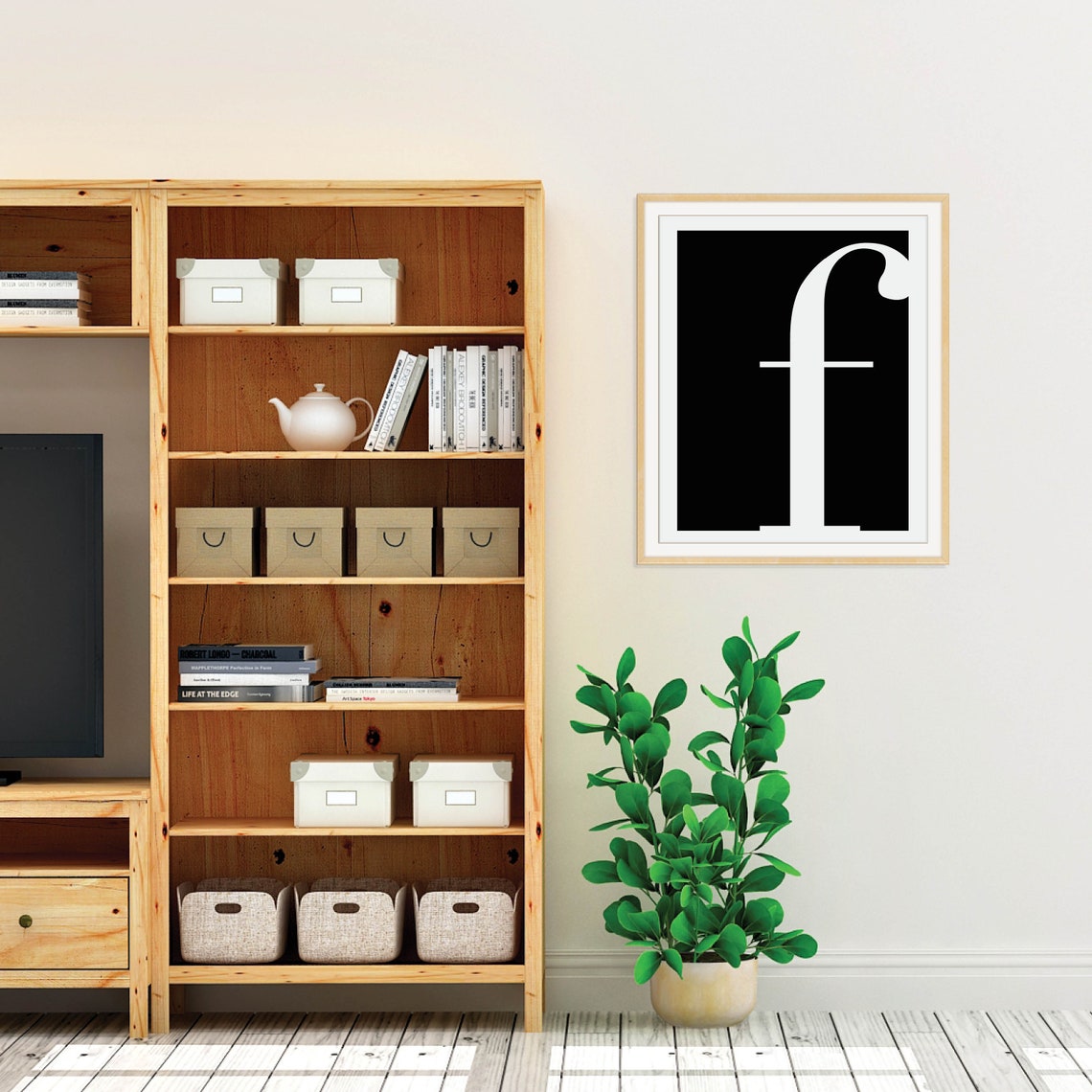 Letter F Serif Typography Black Square Modern Minimalist Wall Art - Image 4