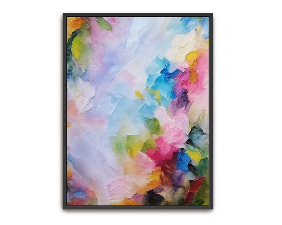 Hand Painted Abstract Acrylic Painting Large Artwork Wall Art Colorful Rainbow Multicolored Blue Pink Textured Framed Wall Decor
