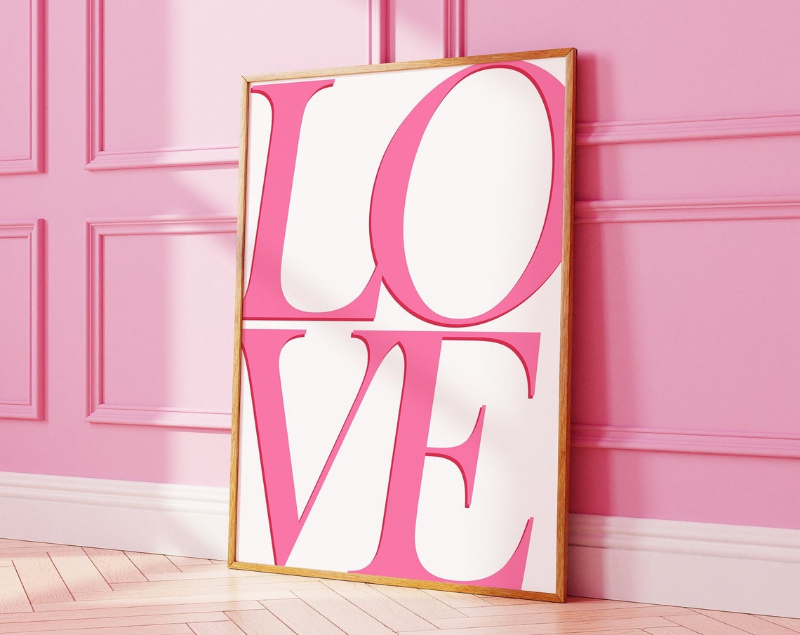 Love Bold Big Pink Typography Statement Fun Decorative Wall Art