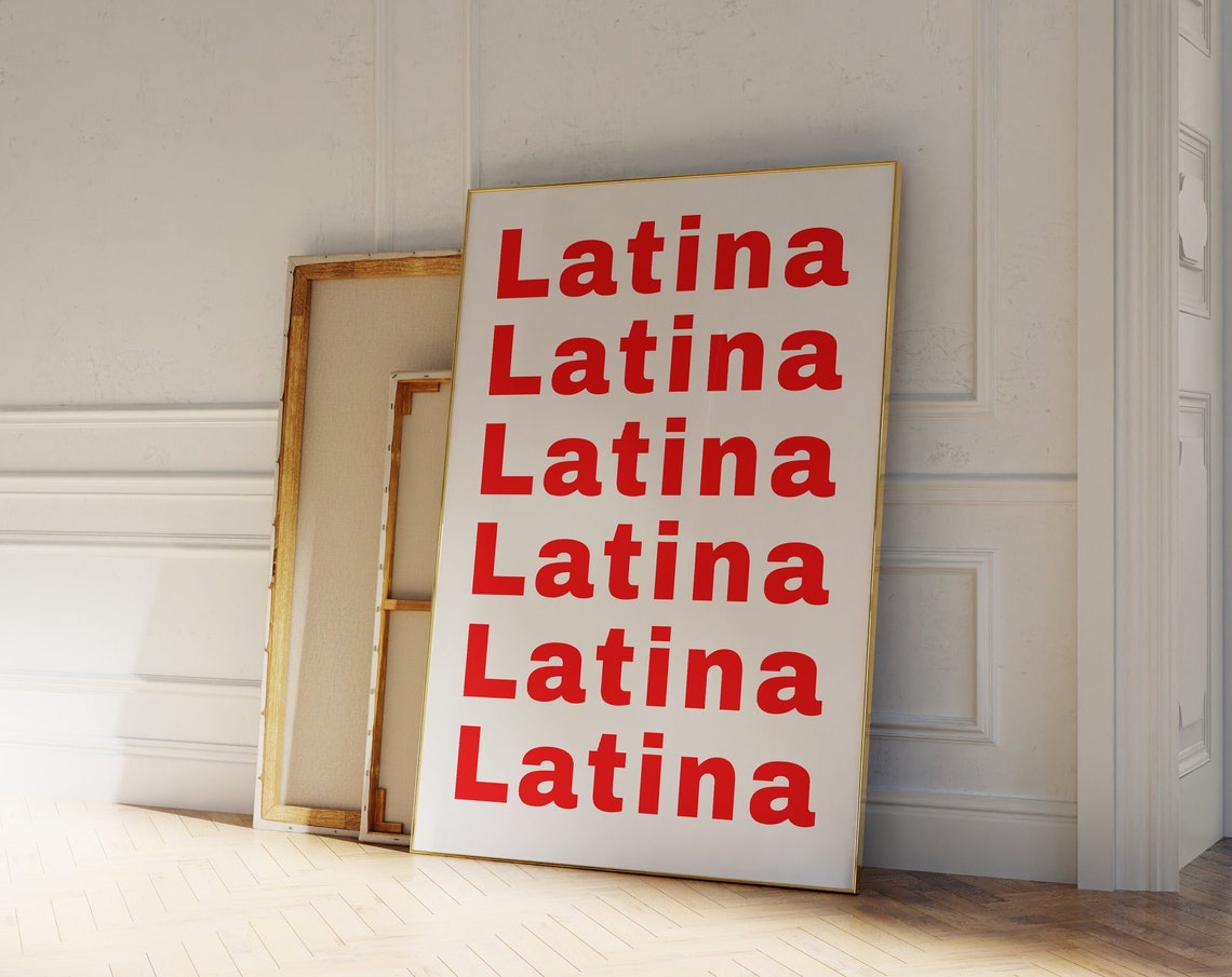Bold Red Latina Repeated Text Typography Statement Art Wall Poster