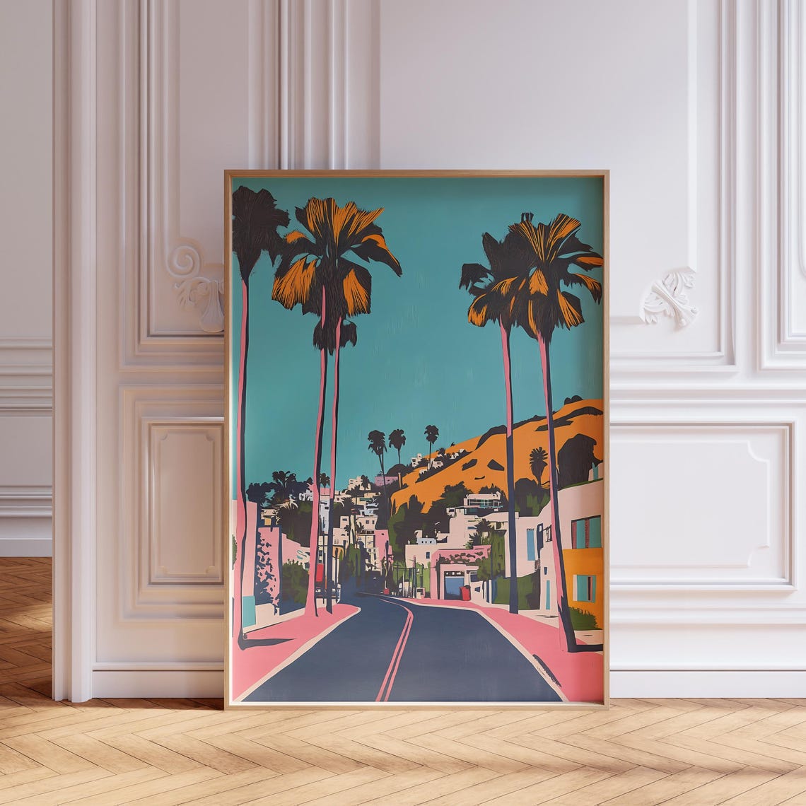 Echo Park Los Angeles Palm Tree Street Retro Cityscape Poster