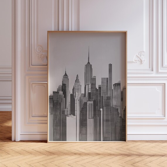 Black and White New York City Skyline Sketch Cityscape Poster