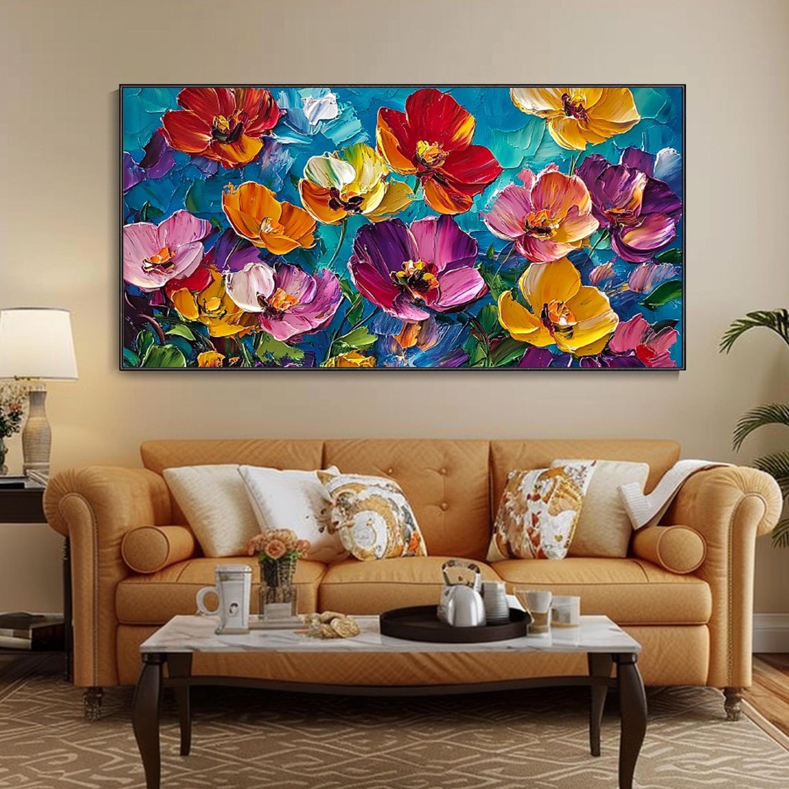 Colorful Floral Oil Painting Vibrant Flower Painting 3d Textured Knife Painting Spring Wall Art Living Room Wall Decor Christmas Gift
