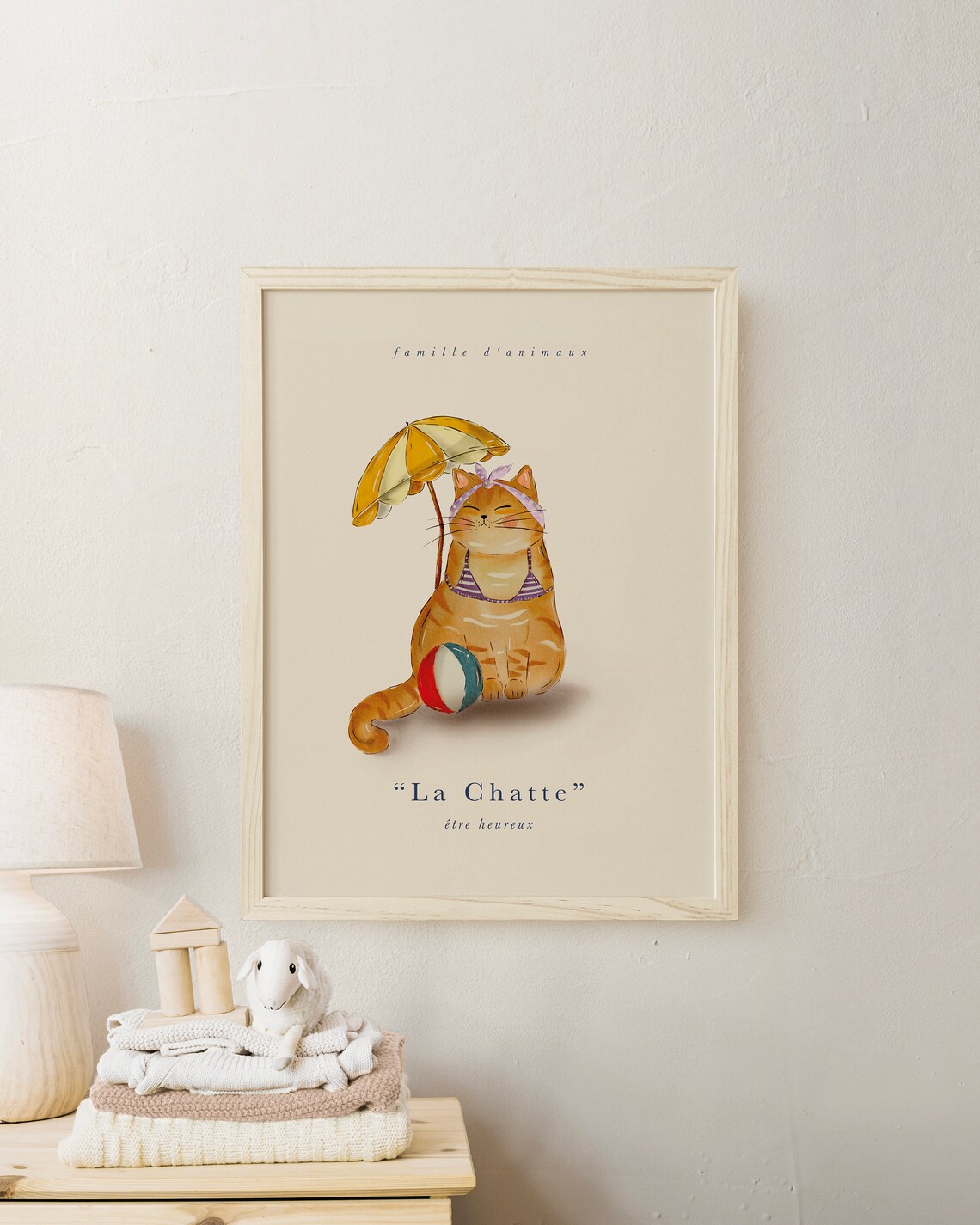 La Chatte French Cat Beach Bikini Whimsical Etre Heureux Poster - Image 2