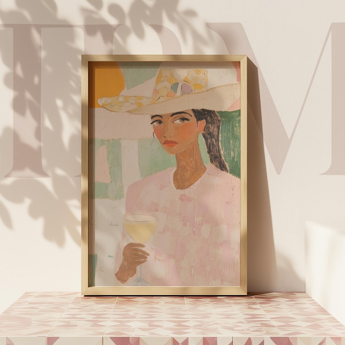 Woman in Sun Hat with Cocktail Abstract Western Portrait Poster - Image 4