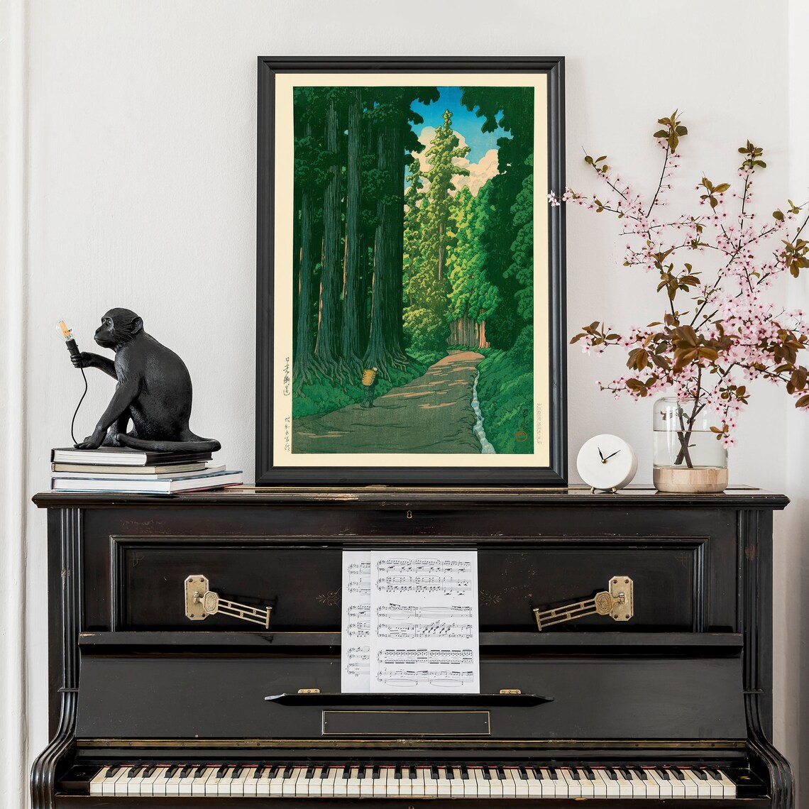 Nikko Cedar Forest Road Traveler Woodblock Style Nature Poster - Image 3