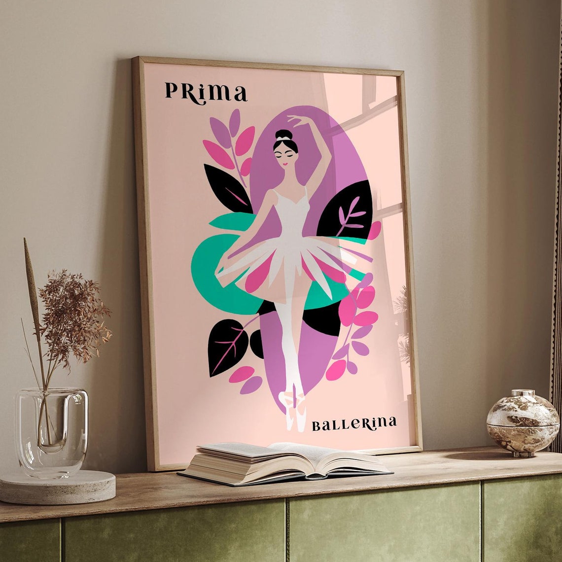 Prima Ballerina White Tutu Floral Dance Studio Illustration Poster