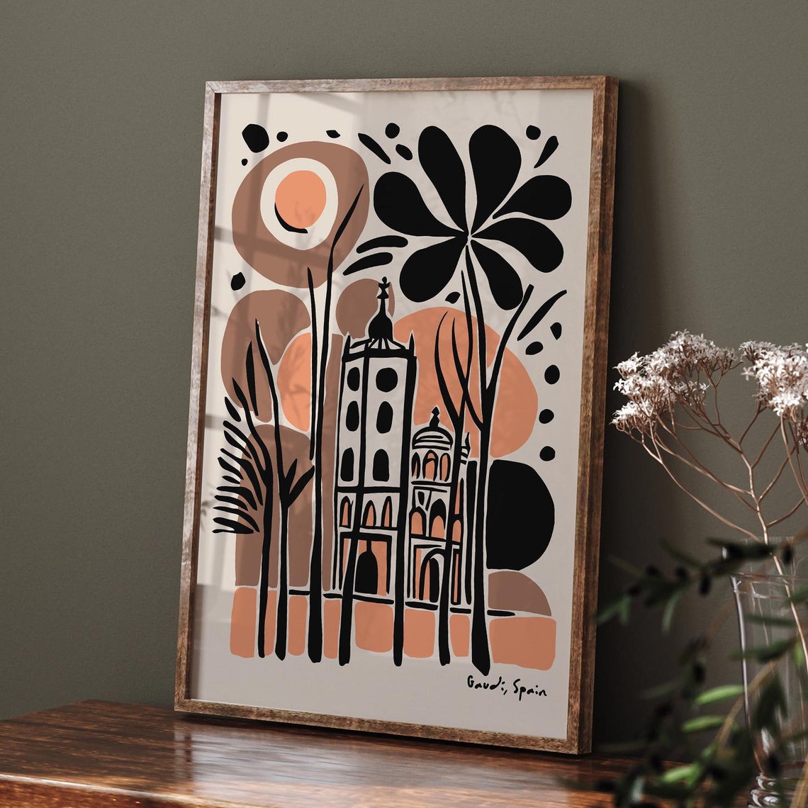 Gaudi Spain Terracotta Architecture Abstract Botanical Art Poster