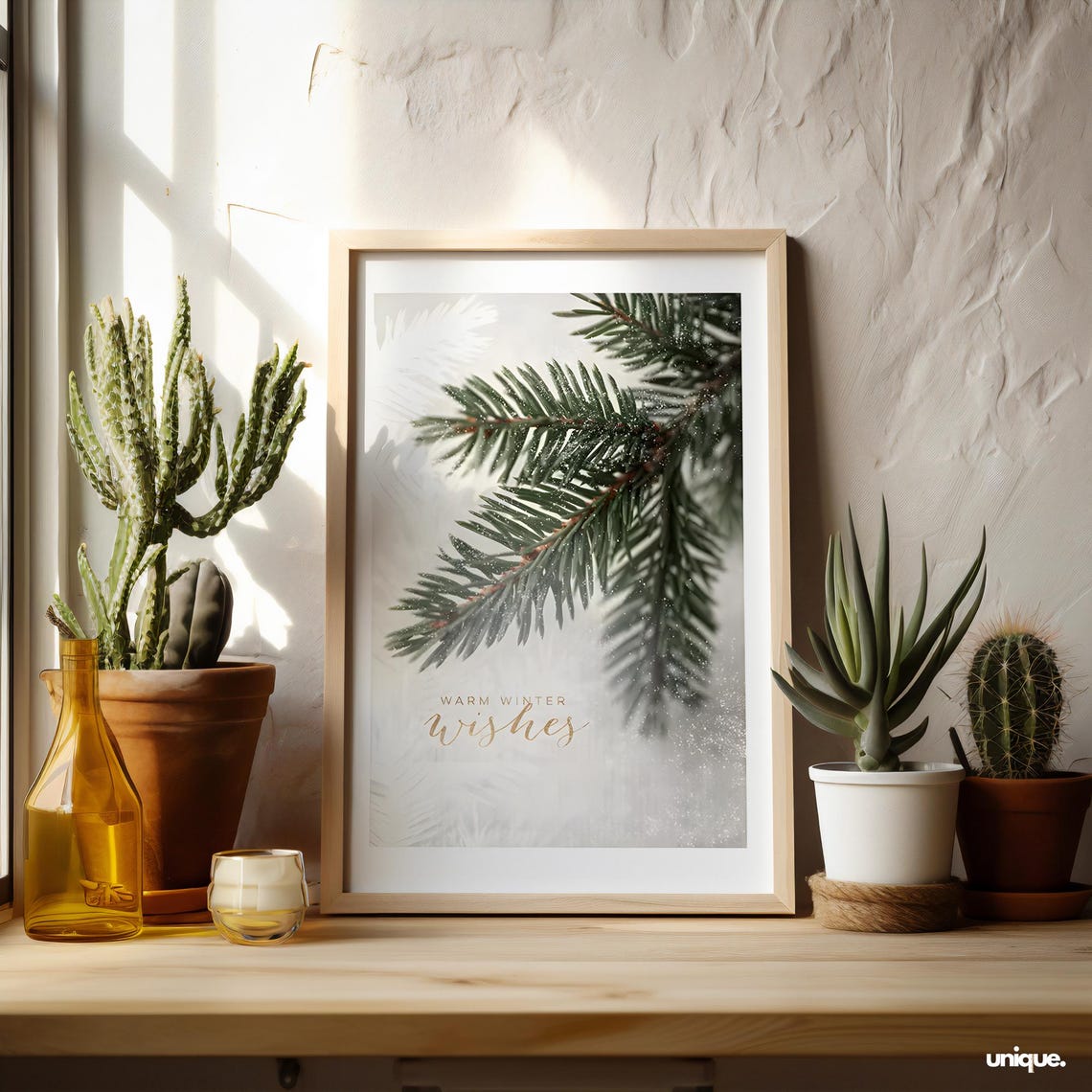 Warm Winter Wishes Snowy Pine Branch Script Typography Poster - Image 2