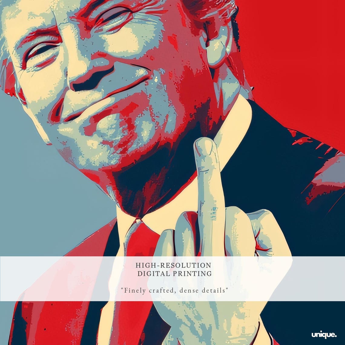 Trump Print Poster Blue And Red Trump Middle Finger Sign Theme Print Poster Trump Fuck Sign Art Print Trump Tshirt Printing Art - Image 2