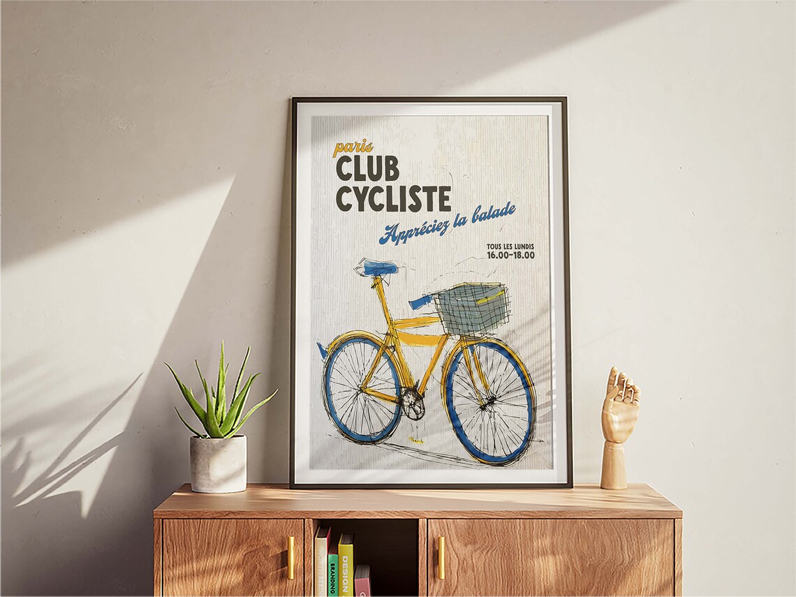 Paris Club Cycliste Yellow Bicycle French Retro Cycling Club Poster - Image 3