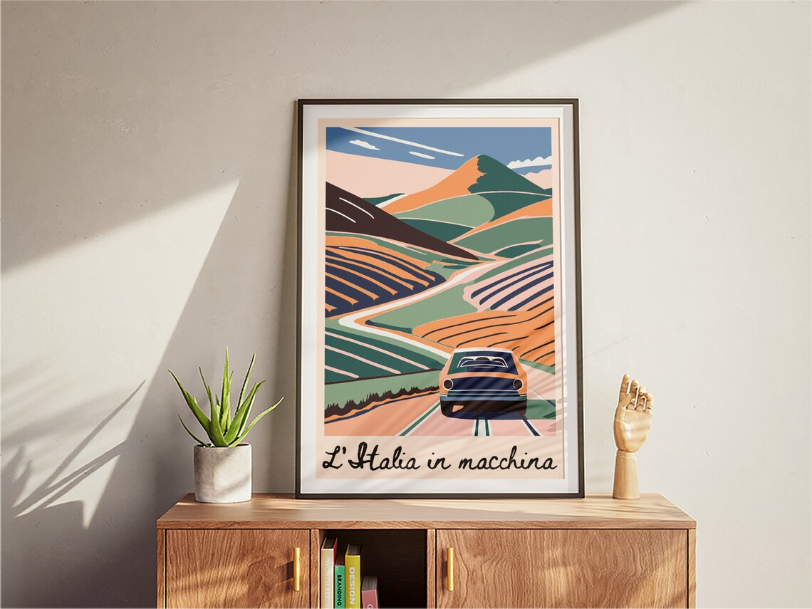 Retro Italy By Car Travel Poster, Mid-Century Modern - Image 3