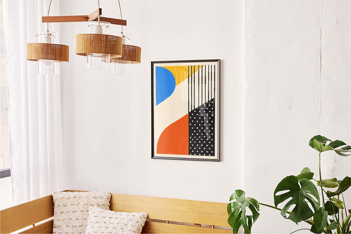 Colorful Geometric Blue Red Yellow Abstract Mid Century Modern Poster - Image 5