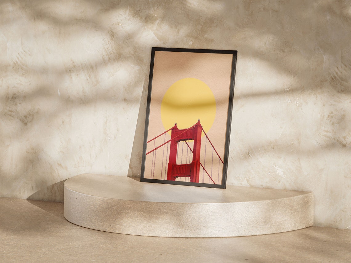 Golden Gate Bridge Red Tower Yellow Sun Minimalist California Poster - Image 5