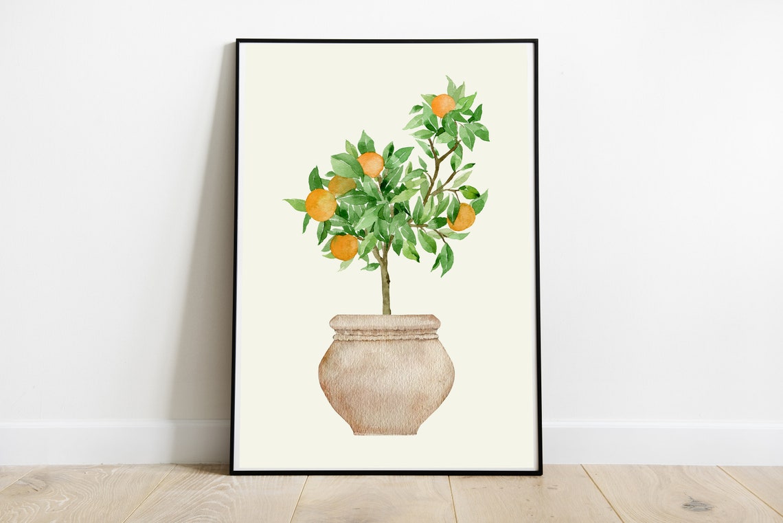 Potted Orange Tree Watercolor Botanical Citrus Kitchen Poster - Image 3