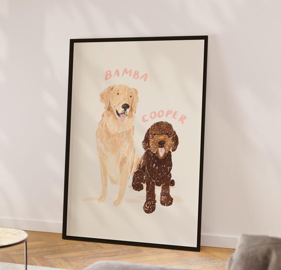 Watercolor Pet Portrait Set of 2, Personalized Cat Dog Art Print