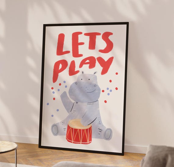 Hippo Nursery Print, Retro Kids Room Decor