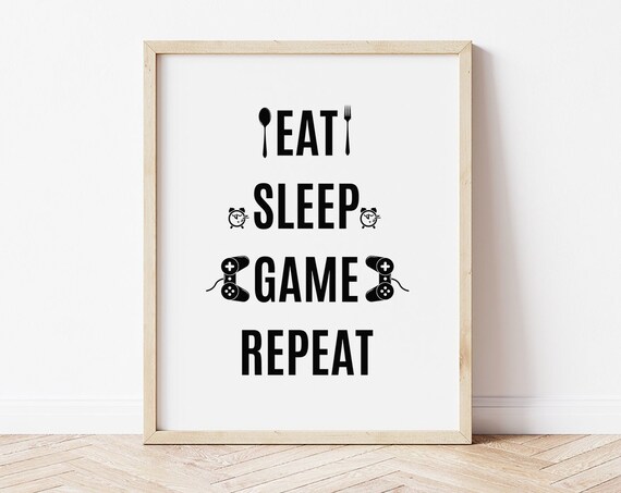 Eat Sleep Game Repeat Gamer Controller Game Room Quote Wall Art