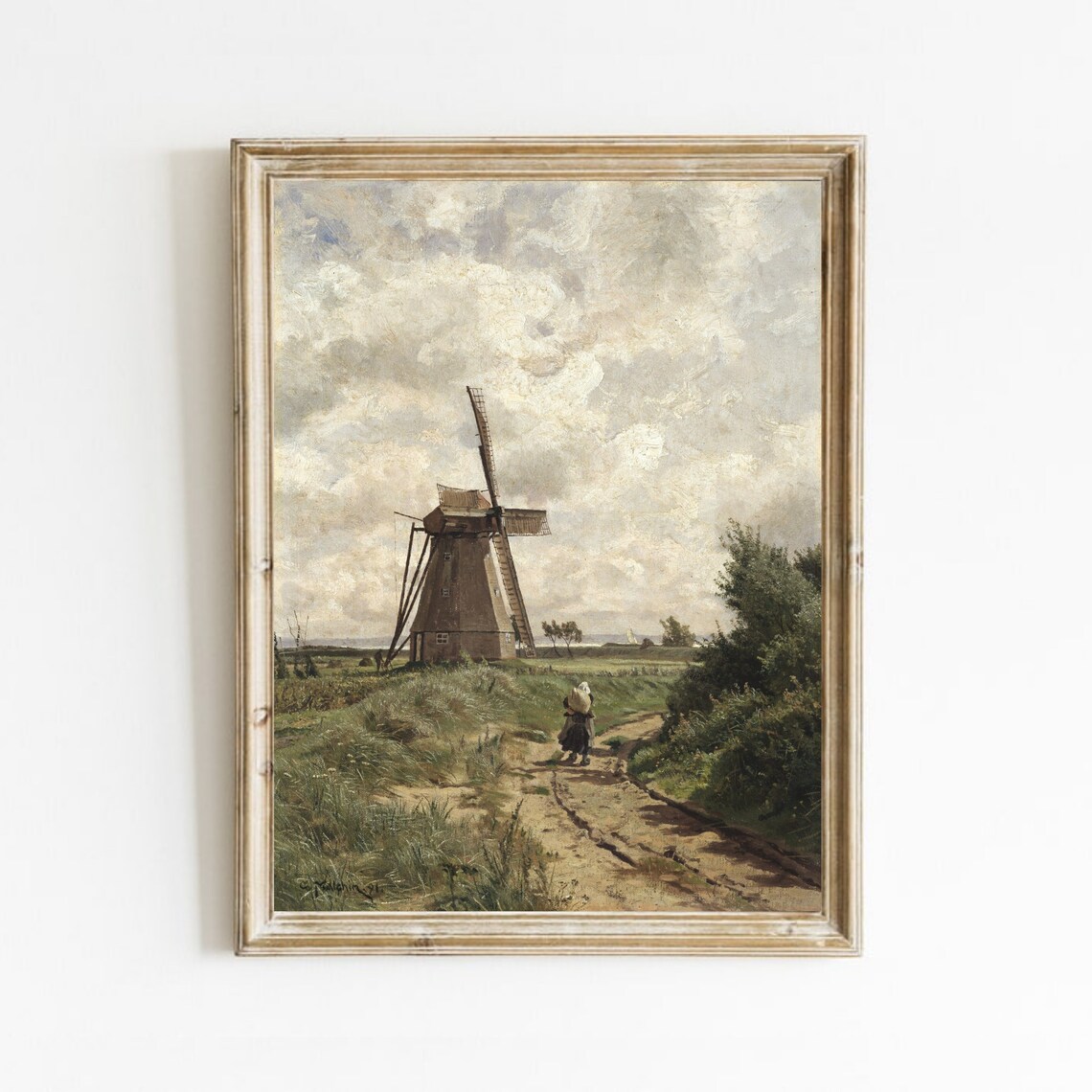Vintage Windmill Country Landscape Art Print