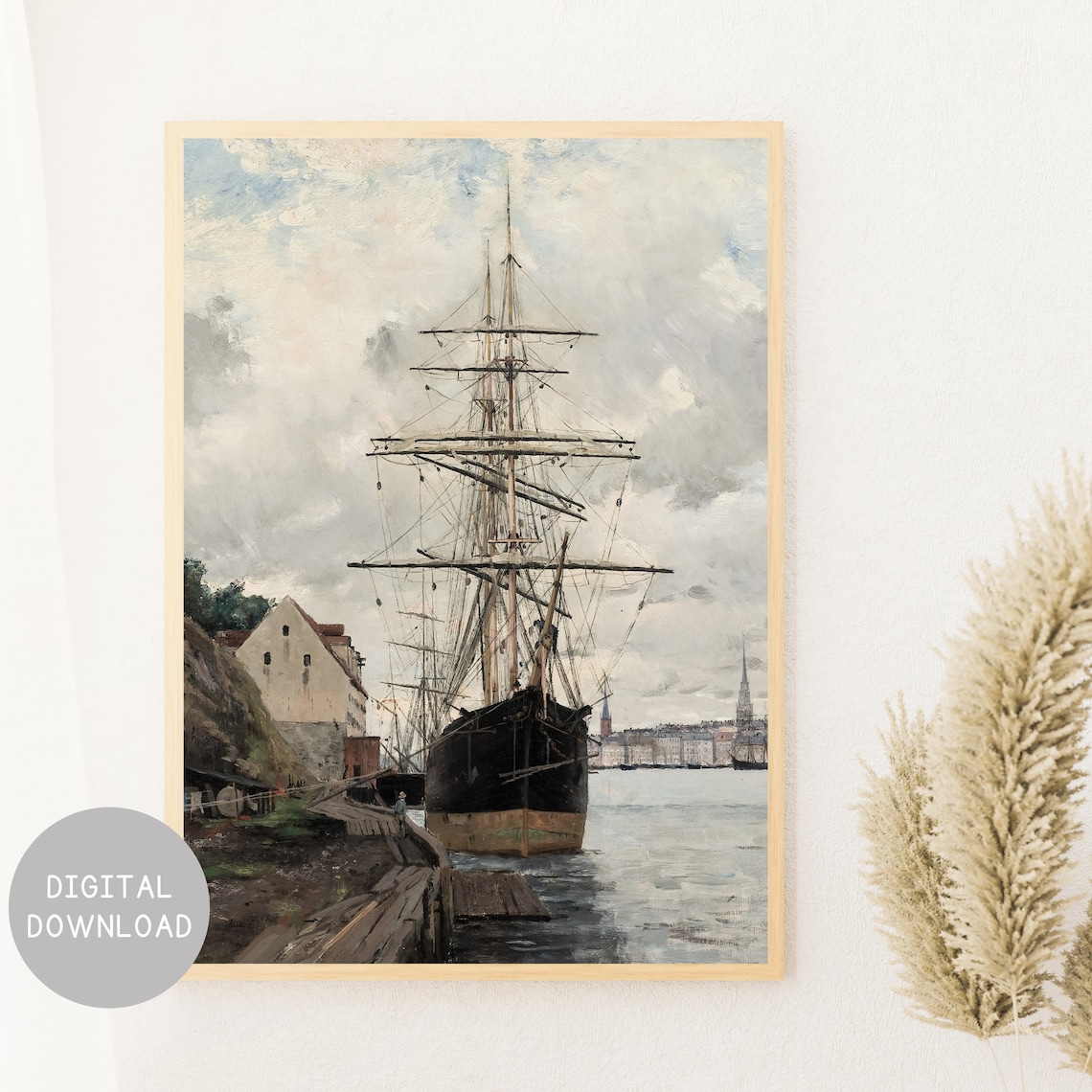 Vintage Ship Nautical Art Print, Harbor Seascape - Image 2