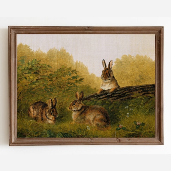 Rabbit Vintage Art Print, Bunny Nursery Wall Art