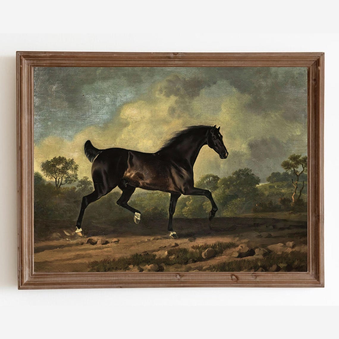 Powerful Dark Bay Horse Trotting Vintage Equestrian Portrait Poster