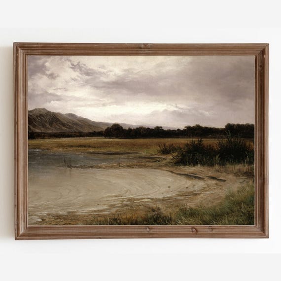 Lake Landscape Painting Vintage Lake House Wall Art Rustic Landscape Print Art Art