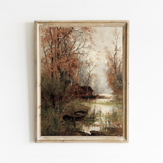 Fall Landscape Vintage Trees Art Print, Country Fall Decor