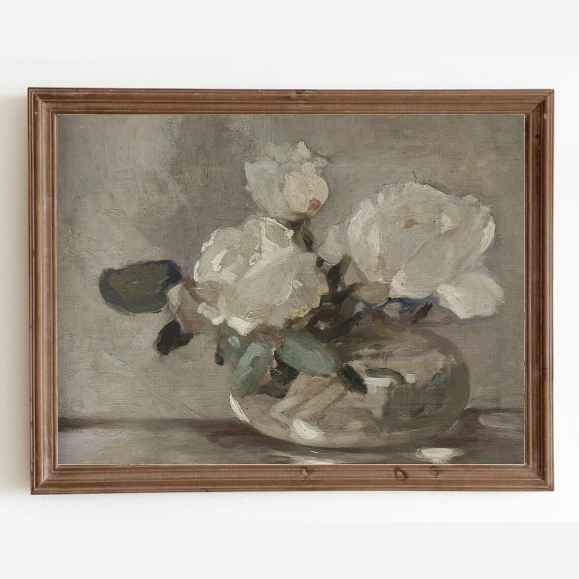 Vintage Roses Still Life, Rustic Floral Art Print