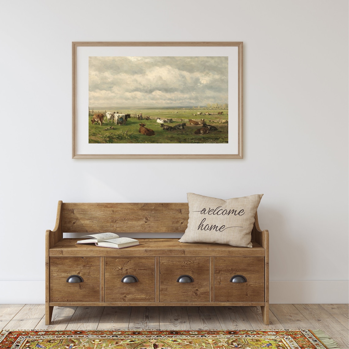 Meadow Landscape with Cow, Vintage Farmhouse Art Print - Image 2