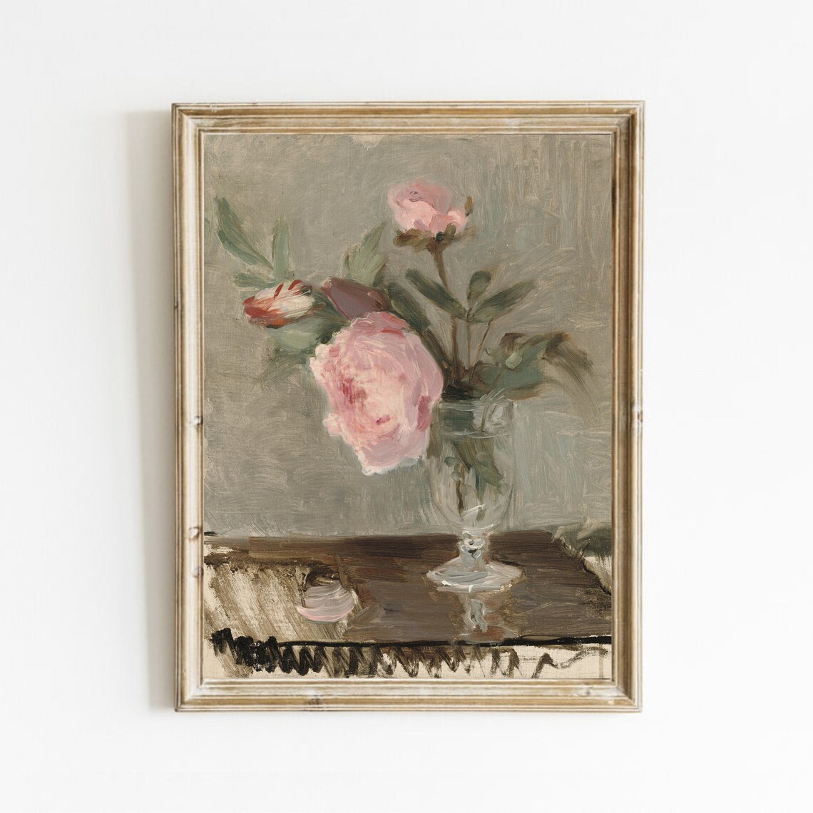 Vintage Peony Still Life, Farmhouse Floral Art Print
