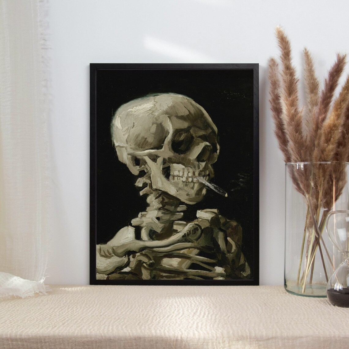 Skull With Burning Cigarette, Vintage Art Print - Image 2