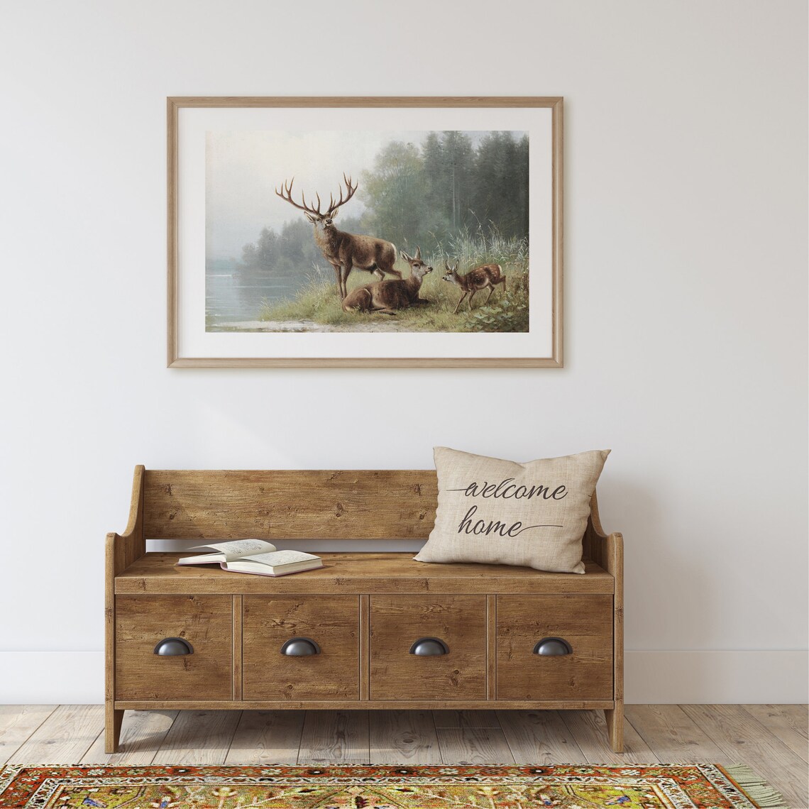 Rustic Deer Hunting Vintage Landscape Wall Art Print - Image 2
