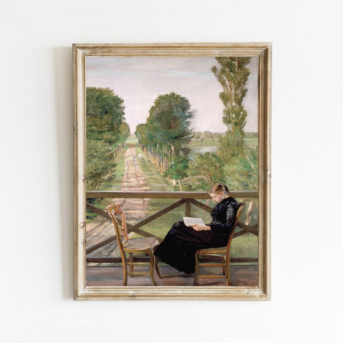 Woman Reading Portrait Vintage Art Painting Print