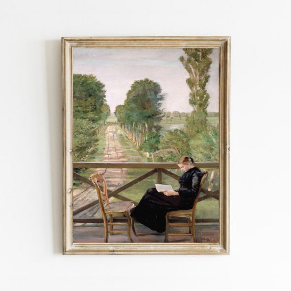 Woman Reading Portrait Vintage Art Painting Print