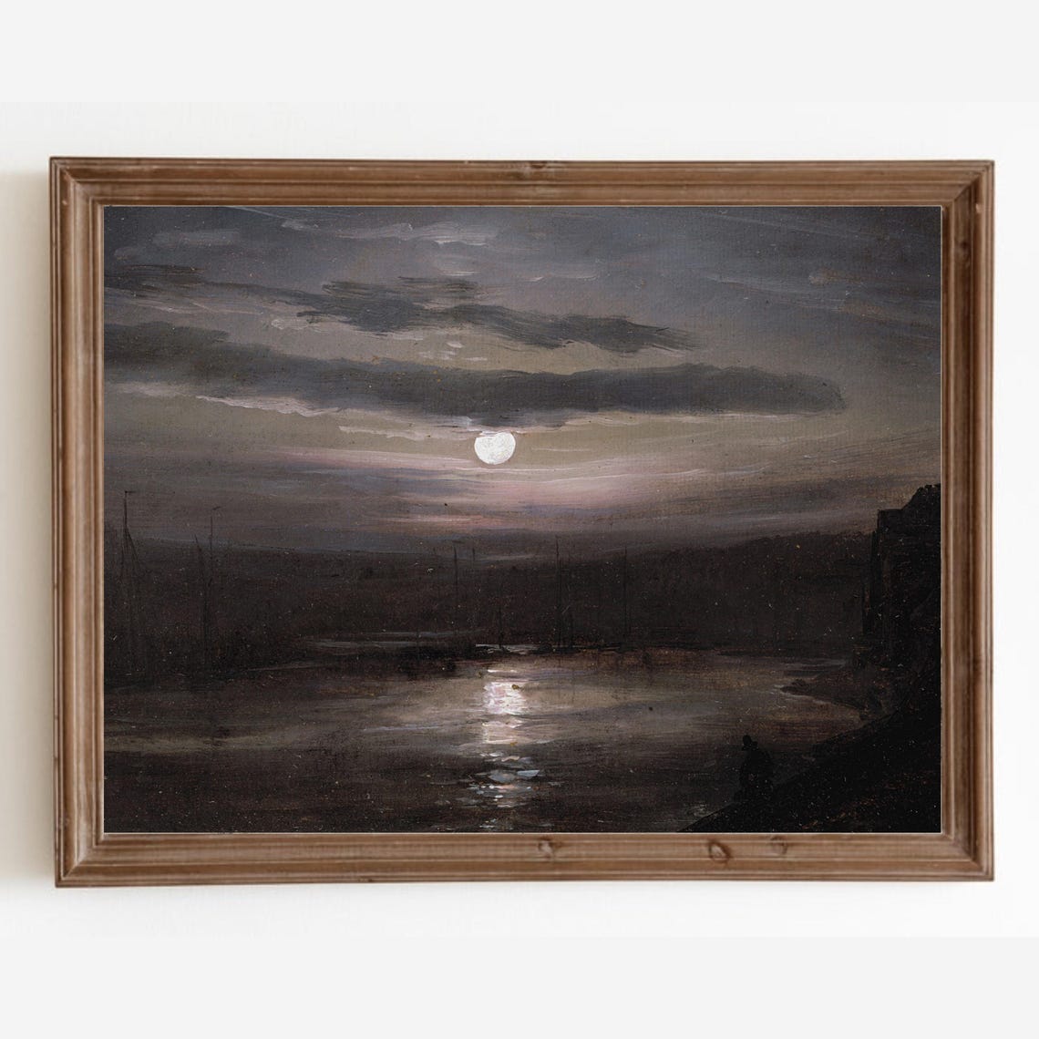 Full Moon Rising Over Dark Waters Moody Night Landscape Poster