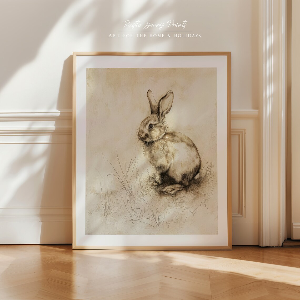 Alert Brown Bunny With Bent Ear Sepia Sketch Vintage Rabbit Drawing Print - Image 2