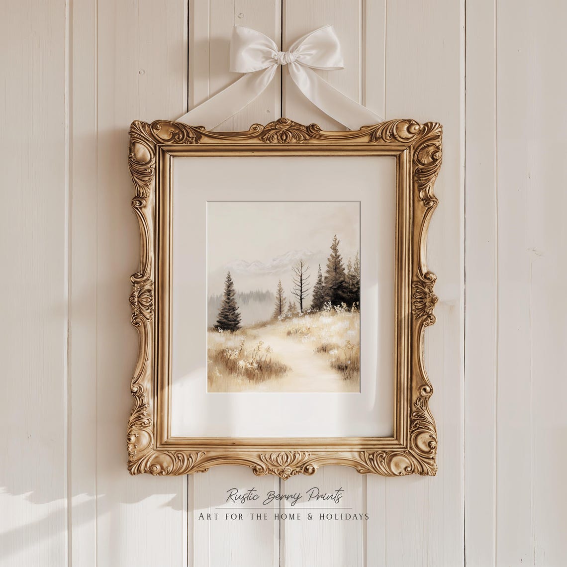 Mountain Landscape Painting Wall Art Vintage Print Warm Tones Cottagecore Rustic Art