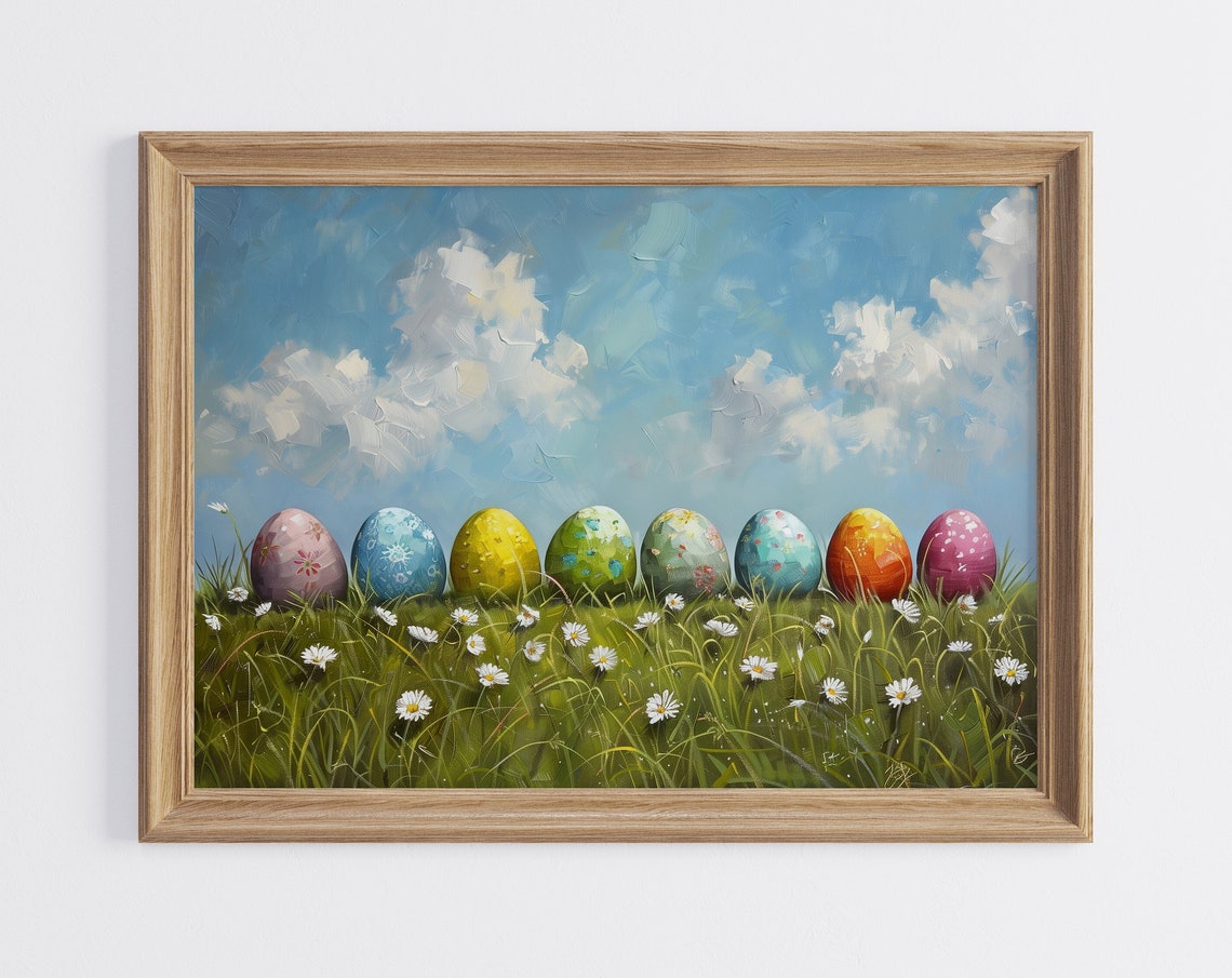 Painted Easter Eggs Spring Hill Oil Painting Farmhouse Wall Art - Image 2