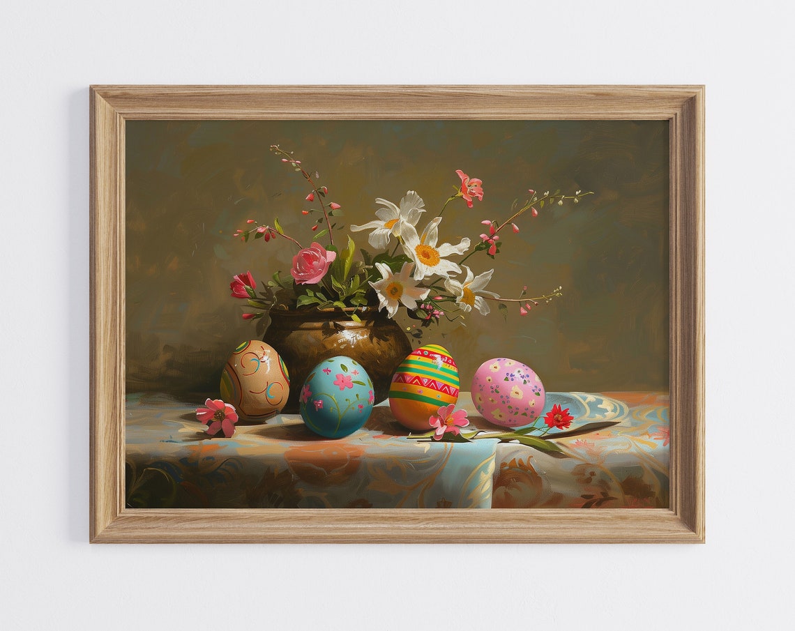 Easter Egg Still Life Daffodil Vase Moody Vintage Floral Poster - Image 2