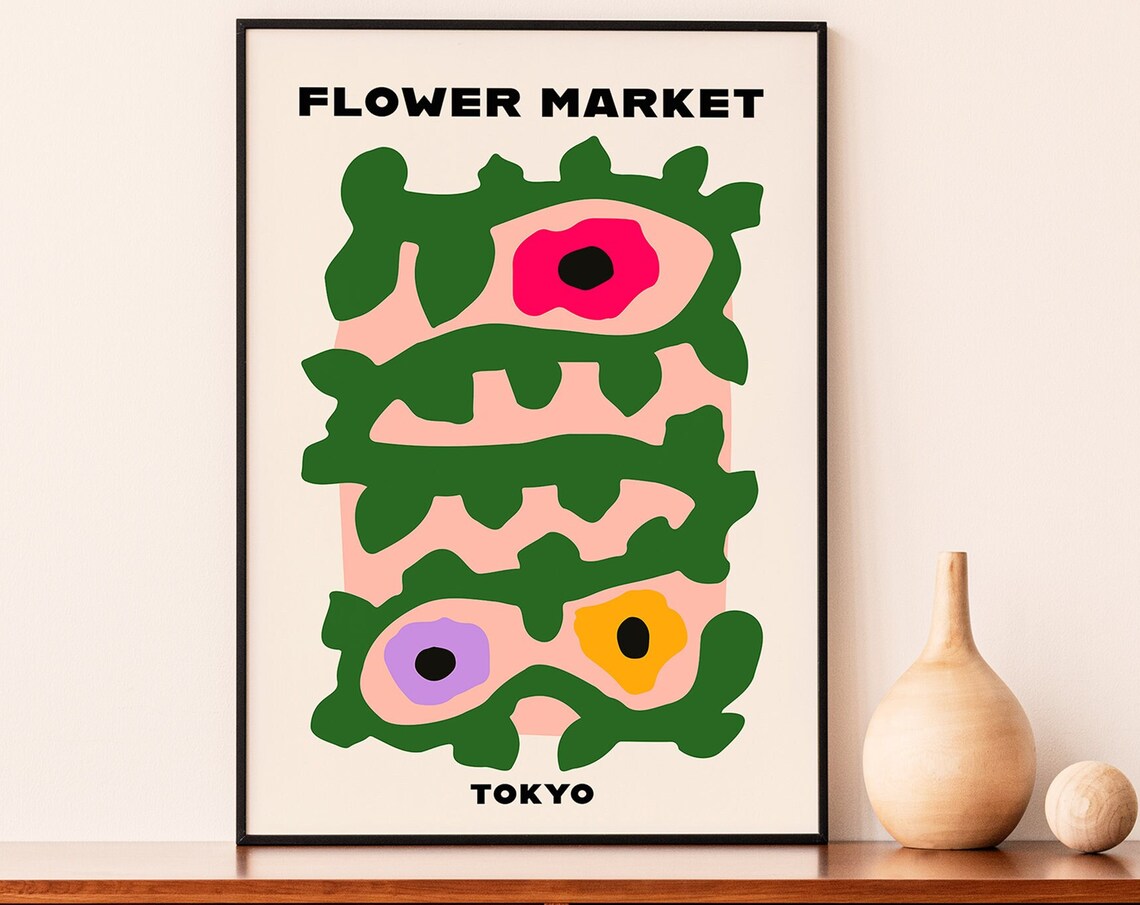 Flower Market Floral Poster, Botanical Boho Decor