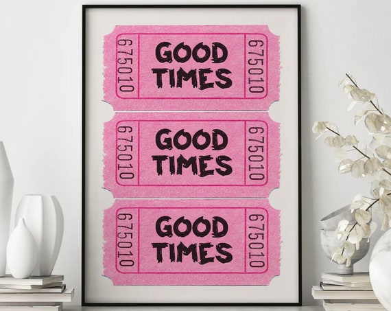 Trendy Prints Wall Art Retro Good Times Ticket Print Black White Wall Art Trendy Art Prints Retro Bar Cart Decor Preppy