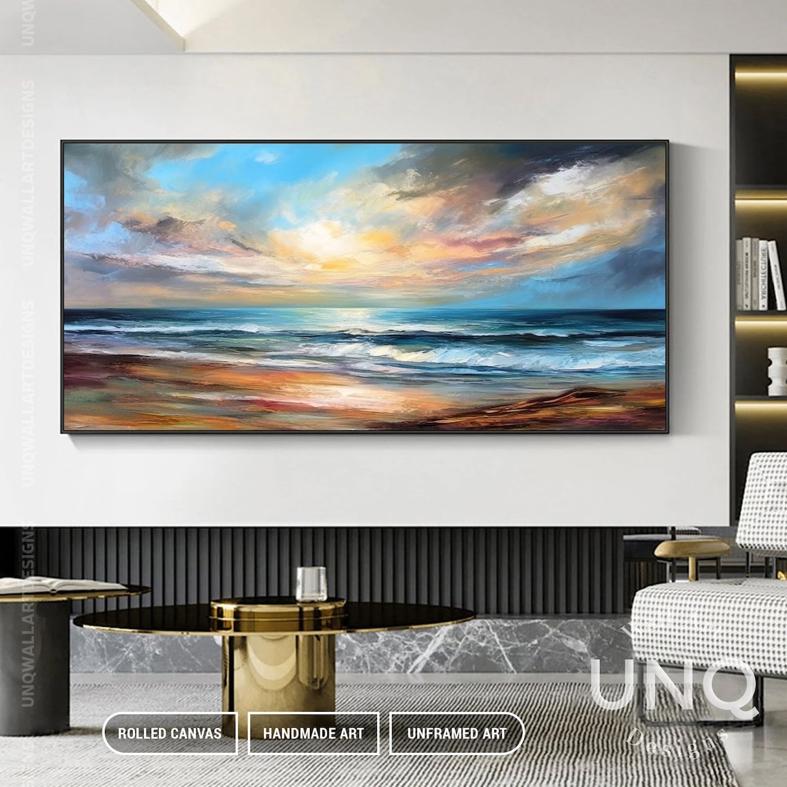 Seascape Acrylic Painting, Impressionist Sky Sea Art - Image 5