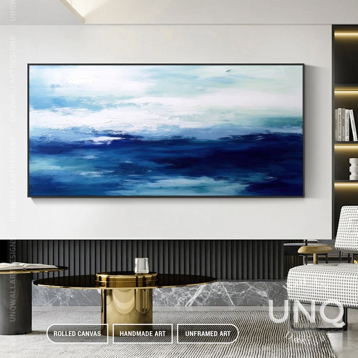 Deep Navy Blue Ocean Waves Textured Modern Abstract Sea Art Poster - Image 7