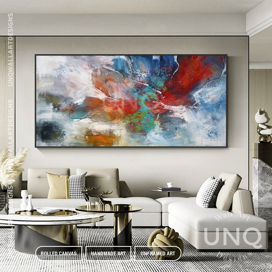 Red Blue And White Bold Color Burst Modern Abstract Painting Poster - Image 3