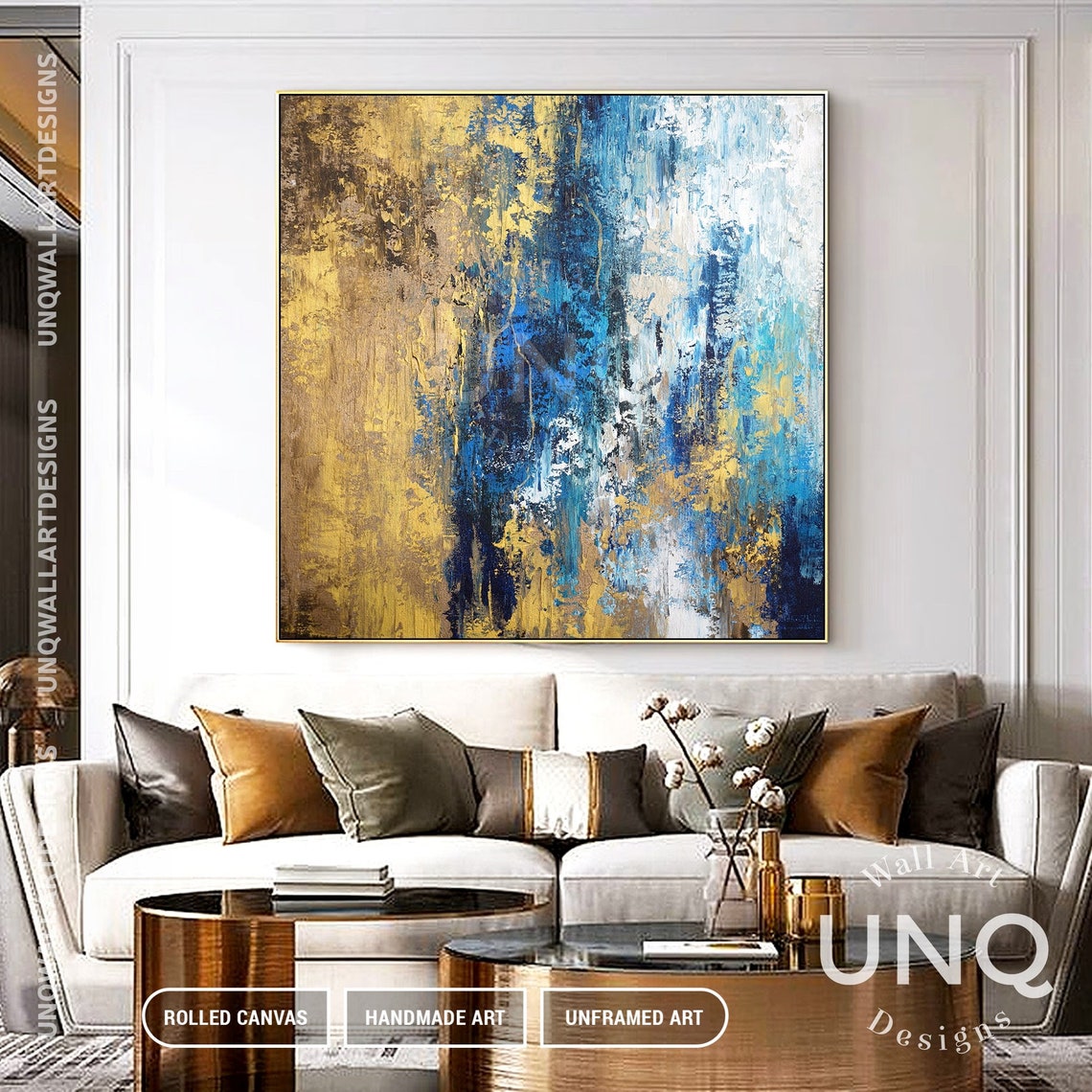 Navy Blue And Gold Vertical Heavy Texture Modern Abstract Art Poster - Image 7