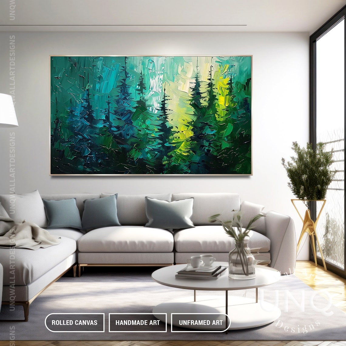 Green Pine Forest Palette Knife Trees Modern Nature Painting Poster - Image 5
