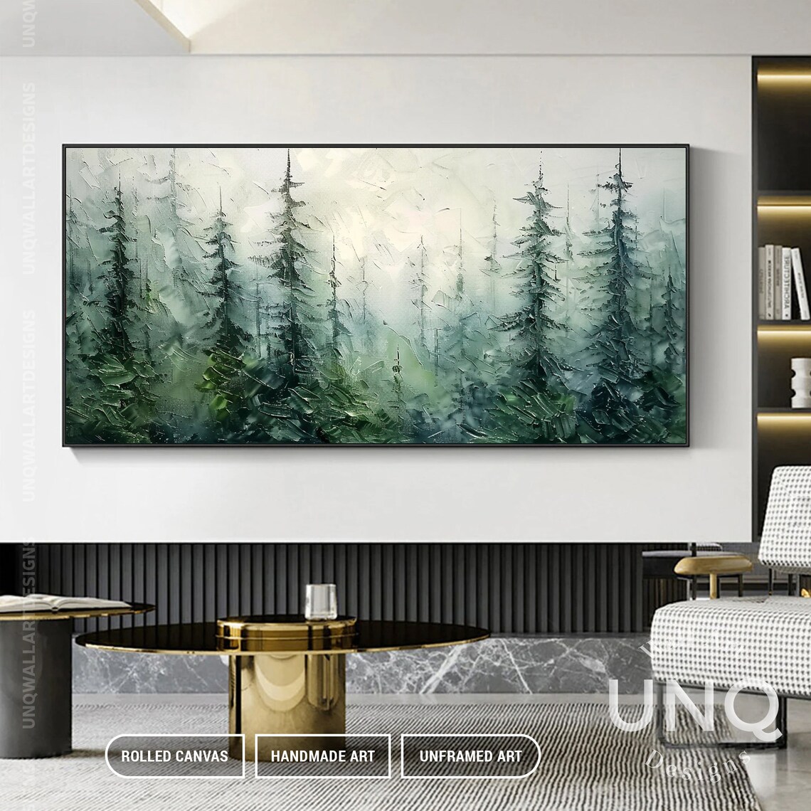 Pine Trees Forest Art Print, Modern Impasto Style - Image 5