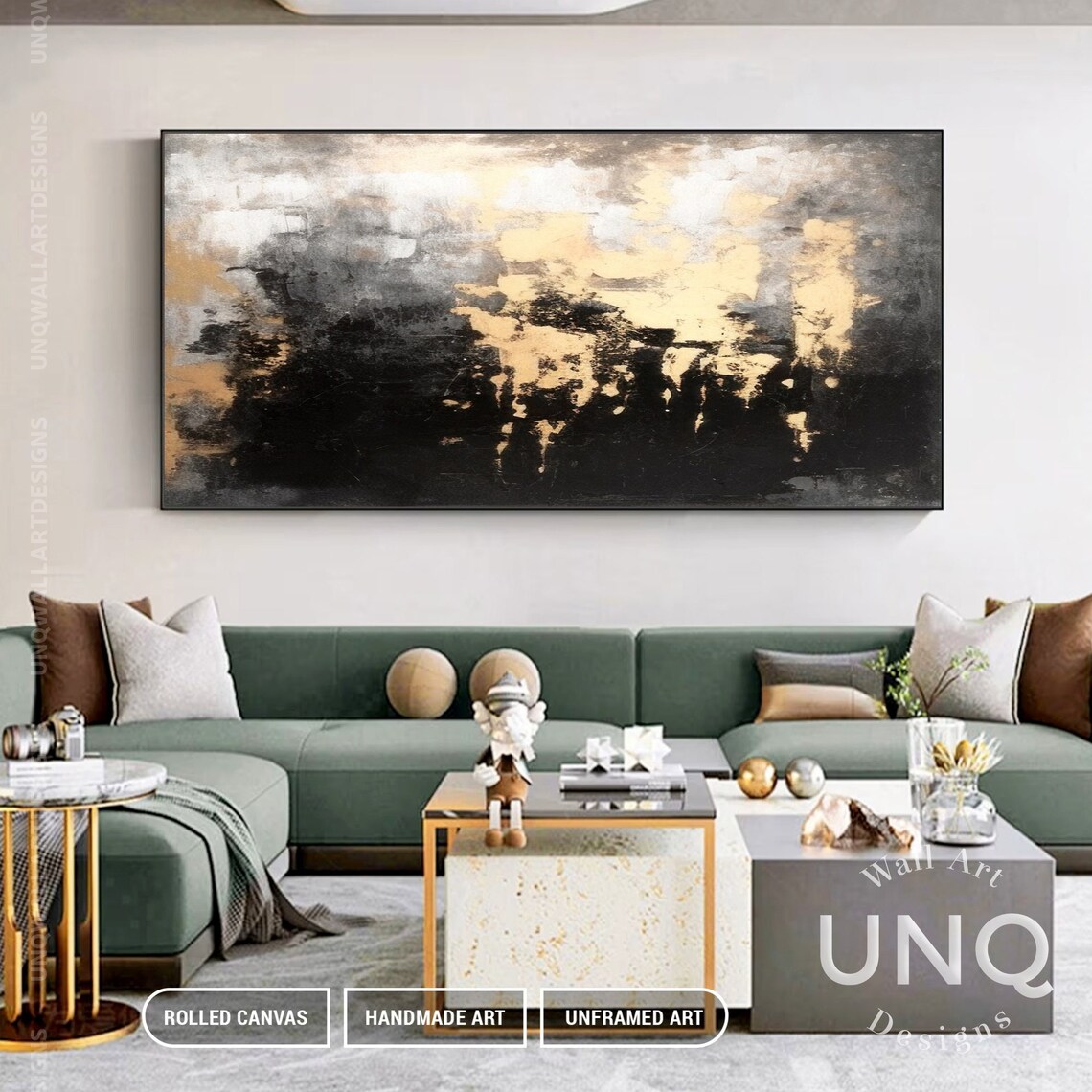 Gold Foil Abstract Art Print, Grey Black Texture - Image 5